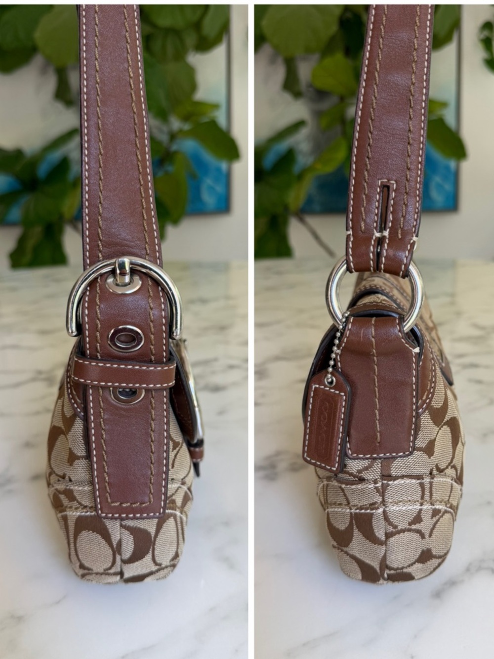 COACH Vintage Y2K Soho Signature Small Flap Buckle Shoulder Bag 10296 Brown Tan - Picture 5 of 16